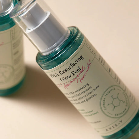 Close up of the Axis-Y PHA Resurfacing Glow Peel bottle.